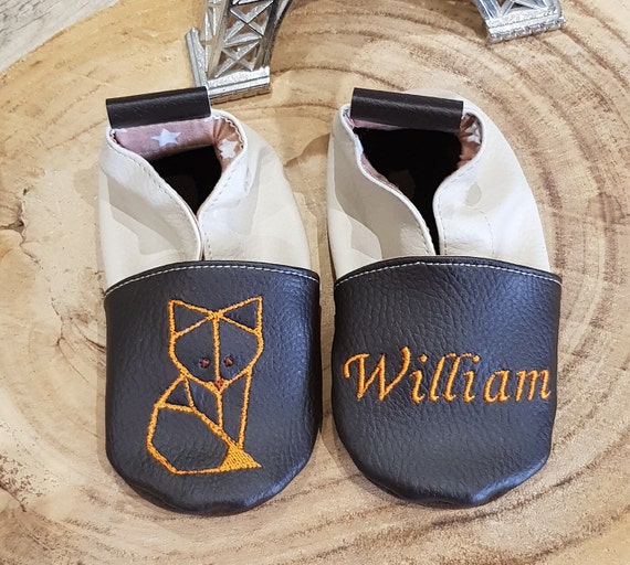 Soft leather slippers, baby slipper, child, personalized slipper, fox