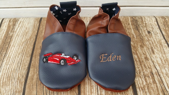 Soft leather, faux leather, baby slipper, boy's slipper, girl's slipper, child's slipper, custom slipper, formula 1