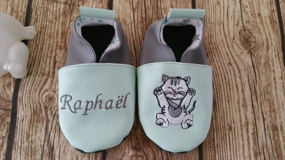 Soft leather slippers, cat, baby slipper, child slipper, personalized slipper,