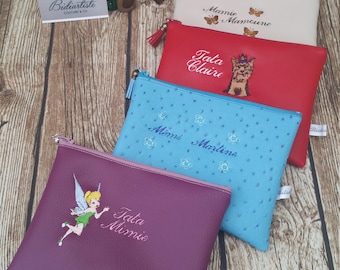 Pochette femme simili cuir, pochette maîtresse, pochette maman, pochette sac à main, brodée, personnalisée