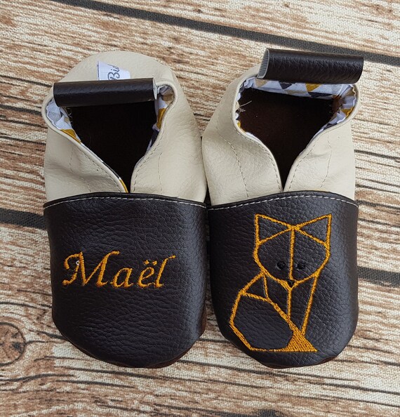 Soft leather slippers, baby slipper, child, personalized slipper, fox