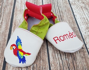 Soft leather slippers, imitation leather, baby slipper, boy slipper, girl slipper, child slipper, personalized slipper, parrot