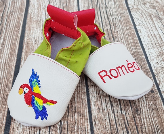 Soft leather slippers, imitation leather, baby slipper, boy slipper, girl slipper, child slipper, personalized slipper, parrot