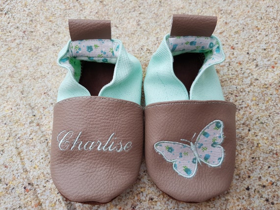 Soft leather, faux leather, baby slipper, boy's slipper, girl's slipper, child's slipper, butterfly slippers
