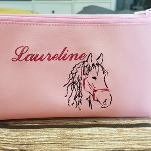 Trousse d'école double, trousse, trousse enfant, simili cuir, trousse brodée, trousse personnalisée, cheval