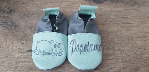 Soft leather slippers, imitation leather, baby slipper, boy slipper, girl slipper, child slipper, personalized slipper, Hippopotamus