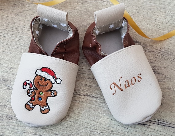 Soft leather slippers, imitation leather, baby / child slipper, gingerbread man, gingerbread