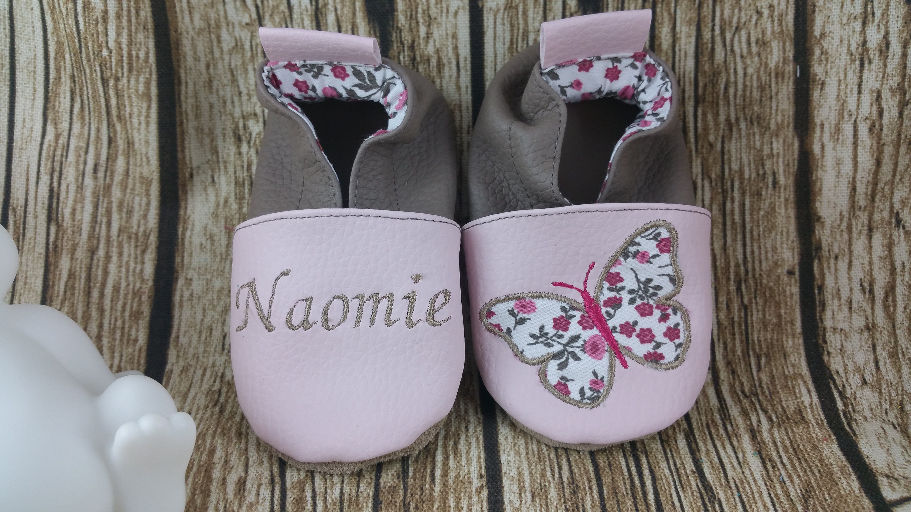 Chaussons souple cuir, simili cuir, bébé / enfant, chausson personnalisé,  renne et noeud édition limitée - Fait2mains