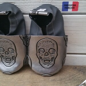 Chaussons souples cuir, chaussons adulte, tête de mort image 5