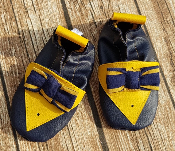 Soft leather slippers, navy and mustard tuxedo, limited edition to personalize