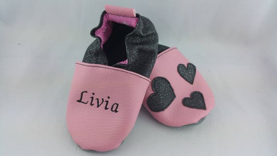 Soft leather slippers, faux leather, baby slipper, boy slipper, girl slipper, child slipper, custom slipper, hearts