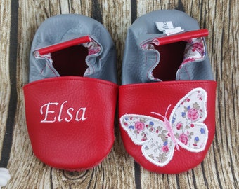 Chaussons souples cuir, simili cuir, chausson bébé, chausson garçon, chausson fille, chausson enfant, chausson personnalisé, papillon