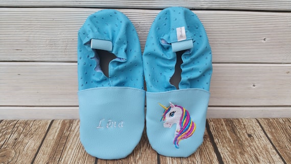 Soft leather slippers, imitation leather, baby slipper, boy slipper, girl slipper, child slipper, personalized slipper, unicorn