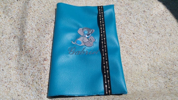 Protects leather-like health book, girl or boy, embroidered, personalized,