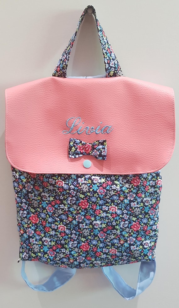 Backpack nursery / kindergarten imitation leather and cotton flower limited edition