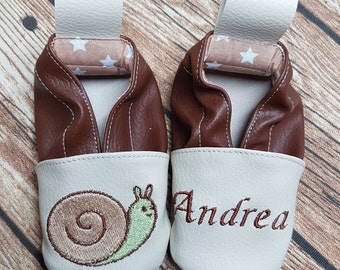 Soft leather slippers, baby slipper, child slipper, personalized slipper, snail