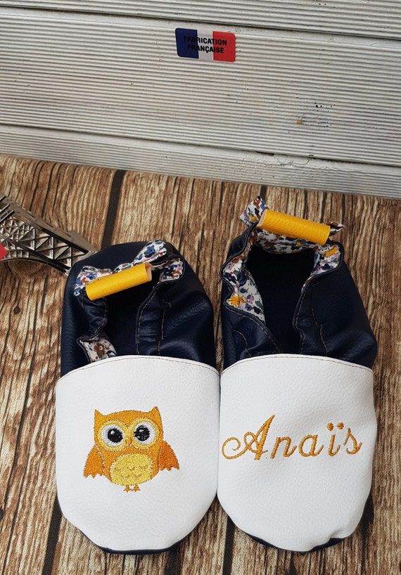 Soft leather, faux leather, owl, owl, children's slipper, custom boot, limited edition