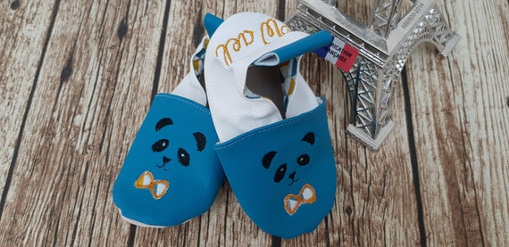 Soft leather slippers, imitation leather, baby slipper, boy slipper, girl slipper, children's slipper, personalized slipper, panda