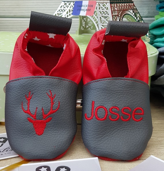 Soft leather slippers, baby/child slippers, deer head