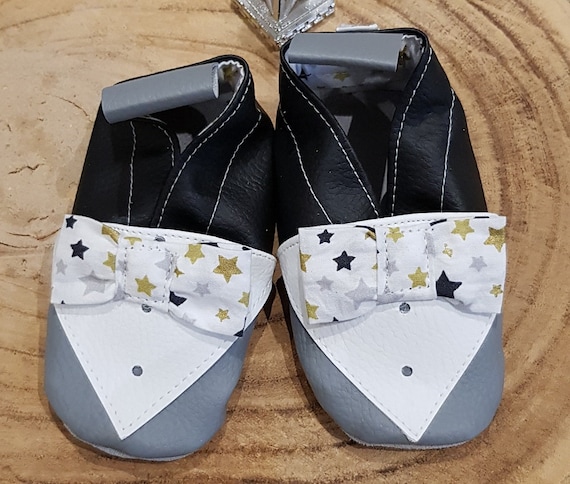 Soft leather slippers, baby, boy, child, tuxedo