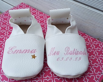 Weiche Lederpantoffeln, Kunstleder, Babypantoffel, Jungenpantoffel, Mädchenpantoffel, Kinderpantoffel, personalisierter Hausschuh, Taufe