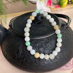 Grade A Multi-colored Natural Jade/Jadeite 10mm & 7mm Bead Bracelet