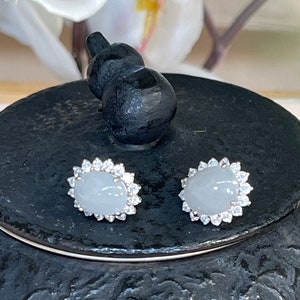 Grade A White Jadeite (Fei tsui) 925 Silver Earrings (Ear Buds)