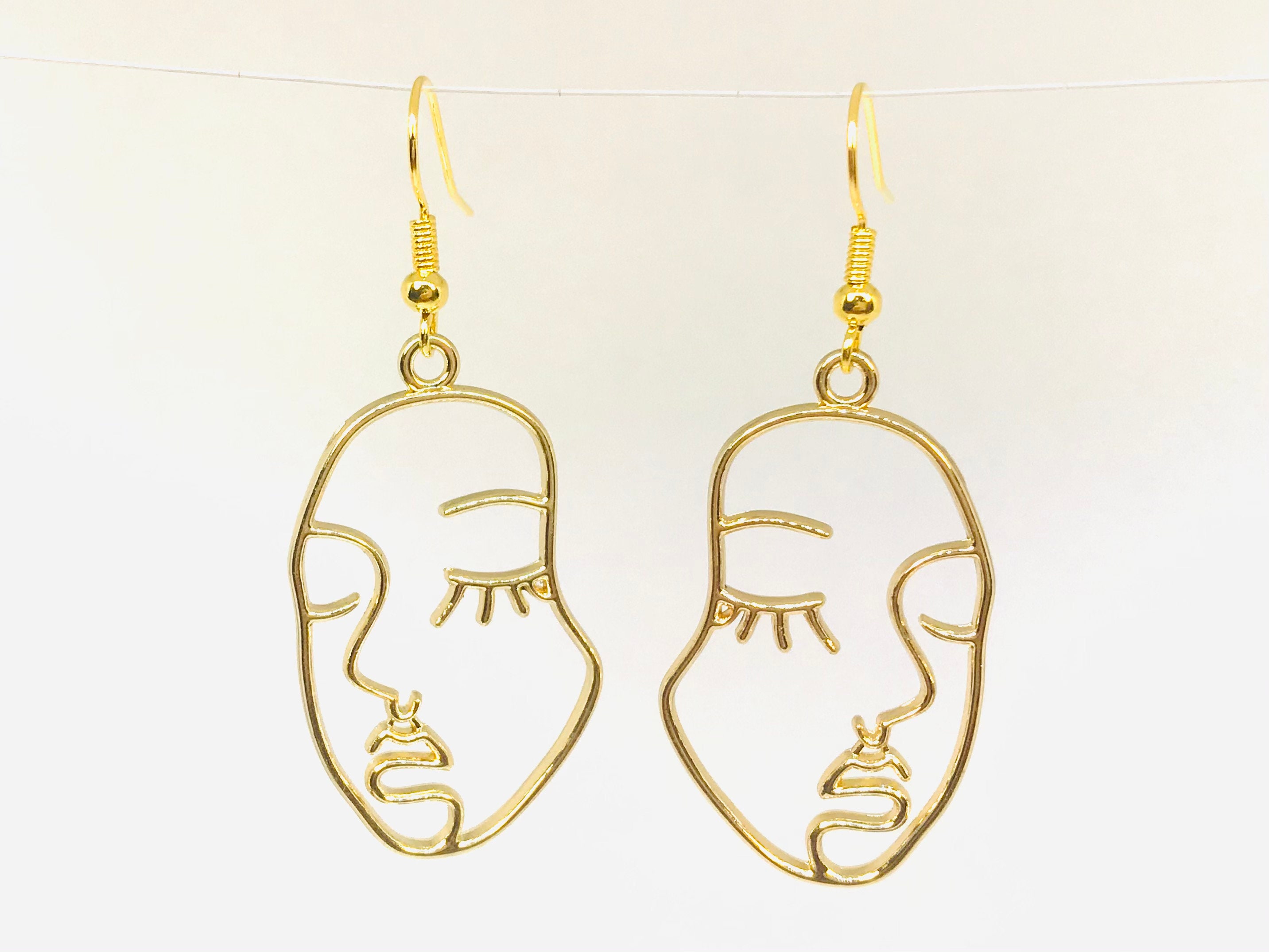 Abstract Gold Face Earrings Picasso Face Earrings Hollow - Etsy