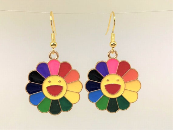 Rainbow Smiley Flower Earrings