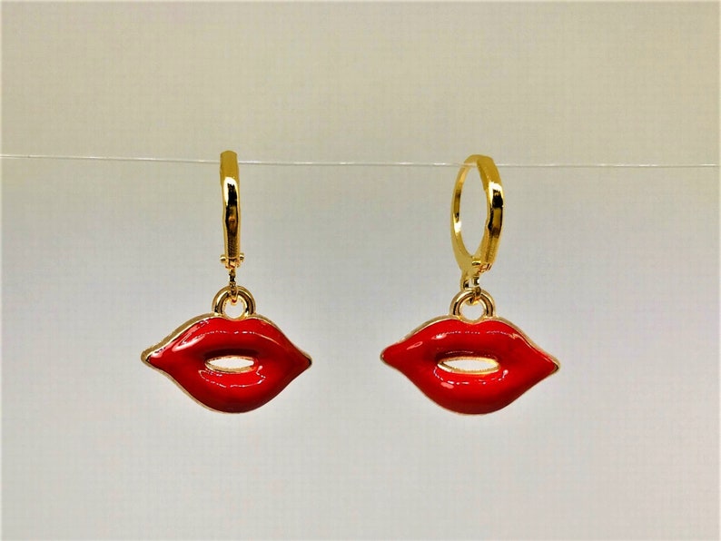 Red Lips Earrings Red Lips Jewelry Red Lip Girly Earrings Etsy