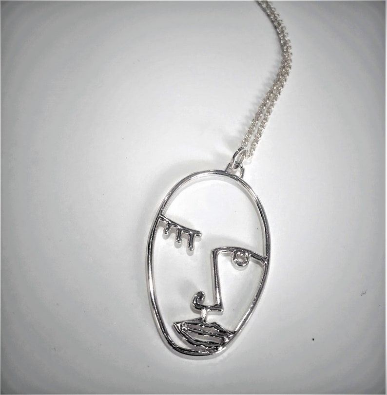 Gold Plate Wire Picasso Face Pendant Jewelry Winking Face Necklace Picasso Face Necklace Gold Plated Picasso Statement Artsy Necklace
