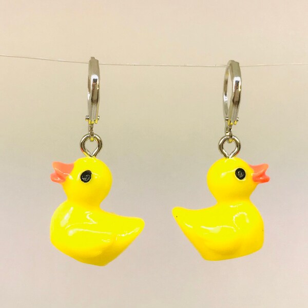 Huge Yellow Ducky Funky Earrings – Bath Toy Duck Charm Novelty Jewelry 9 thumbnail image