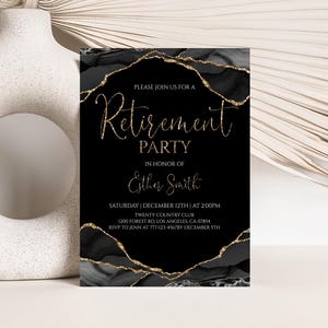 Retirement Party Invitation Black Gold Invite Editable Instant Download image 1