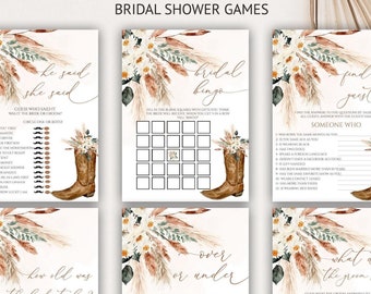 Editable Boho Bridal Shower Games Printable, Cowgirl Boots Wedding Shower Games Bundle, Bridal Party Games, Instant Download, Cowboy, 65BS