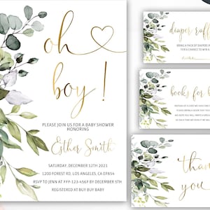 Oh Boy Baby Shower, Succulent Baby Shower invitation, Oh boy Invitation, Greenery Baby Shower invitation, Editable Template, 5B