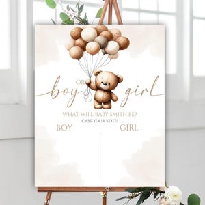 Editable Bear Balloons Gender Reveal Voting Sign, Teddy Bear Gender Reveal Voting Poster, Boy or Girl Neutral Gender Reveal Decoration, 54BB