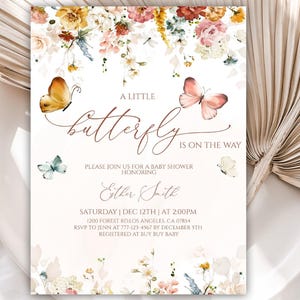 Butterfly Baby Shower Invitation, Boho Baby Shower Invite, Wildflower ...