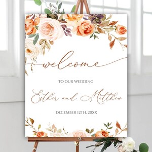 Boho Floral Wedding Welcome Sign Template, Boho Wedding Welcome Poster, Fall Wedding Entry Sign, Bohemian Wedding, Instant Download, 14
