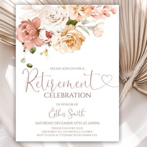 Retirement Invitation for Women, Floral Retirement Party Invitation for Her, Editable Template, Digital Download, Printable, 18RI