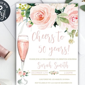50th Birthday Invitation for Women, Cheers to 50 years, Adult Birthday Invitations, Surprise 50th Birthday, Instant Download 01, 1b