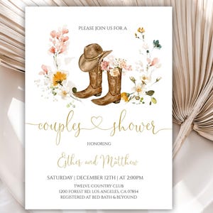 Couples Shower Invitation, Cowgirl Boots Bridal Shower Invite, Wildflower Wedding Shower, Boho Cowboy Boots, Instant Download, Digital, 66BS