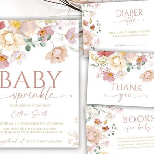 Editable Wildflower Baby Sprinkle Invitation, Floral Baby Sprinkle Invite, Spring Flowers Baby Sprinkle Invitation Bundle, 65BB