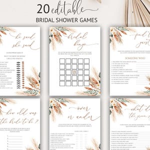 Editable Boho Bridal Shower Games, Terracotta Bridal Shower Games, Pampas Grass Bridal Shower Games Bundle, 59BS