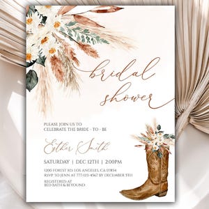 Invito per la festa nuziale Boho Download immediato, invito per la festa nuziale con stivali da cowgirl, modello modificabile, cowboy, digitale, 65BS