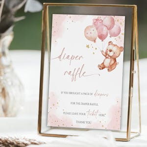 Windel-Gewinnspiel-Zeichen-rosa Bär Ballon-Babyparty, Wir können Bären-Babyparty-Windel-Eintrittsschild-Zeichen warten, Bärenmädchen-Babypartydekoration, 53BB