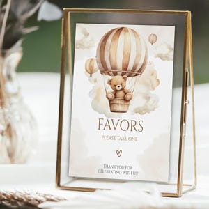 Favors Sign Bear Hot Air Balloon Baby Shower, We Can Bearly Wait Baby Shower Party Favors Sign, Bear Balloon Baby Shower Decoration, 73BB