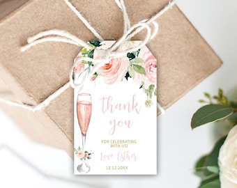 Blush Pink Floral Favor Tags, Thank You Tags, Birthday Thank You Tags, Gift Tags, Party Favors, Printable Template, Instant Download, 01, 1b