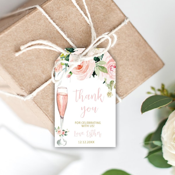 Blush Pink Floral Favor Tags, Thank You Tags, Birthday Thank You Tags, Gift Tags, Party Favors, Printable Template, Instant Download, 01, 1b