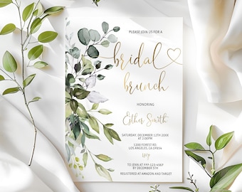 Bridal Shower Invitation Template Eucalyptus Greenery Botanical Printable Instant Download 09b
