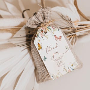 Thank You Tags, Butterfly Favor Tags, Boho Baby Shower Favors, Wildflower Gift Tags, Editable Template, Instant Download, Printable, 37BB